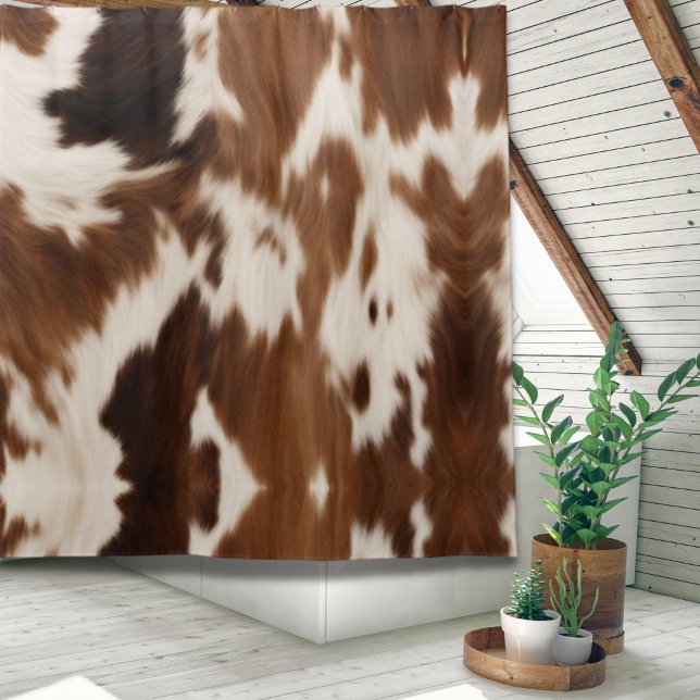 Cortina De Ducha Rústica casa de campo occidental impresión de vaca (Rustic Farmhouse Western Country Cowboy Cow Print Shower Curtain)