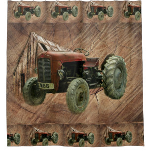 Cortina De Ducha Rústico pirata del tractor rojo vintage Shed