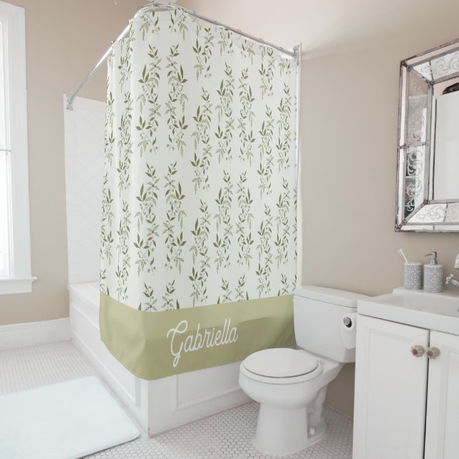 Cortina De Ducha Sage Green French Country Olive Pattern Name (In situ)