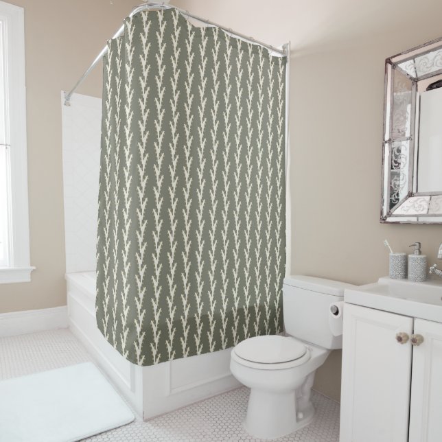 Cortina De Ducha Sage Green Jagged Stripes   (In situ)