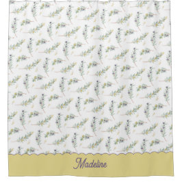 Cortina De Ducha Sage Green Olive Branch Pattern Monogram