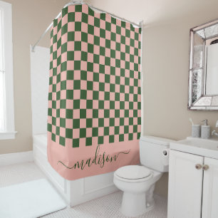 Cortina De Ducha Sage Green & Pink Checkpoint
