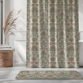 Cortina De Ducha Sage Verde Rojo Naranja Crema Damasco Botánico
