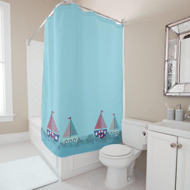 Cortina De Ducha Sail Boats Yacht Ocean Sailing Bathroom (In situ)
