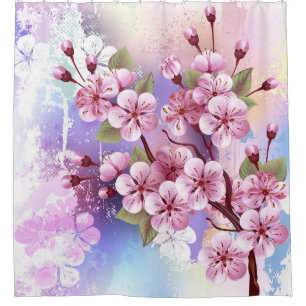 Cortina De Ducha Sakura rosa sobre fondo de pintura