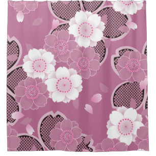 Cortina De Ducha Sakura rosado y blanco 2 japoneses del vintage de