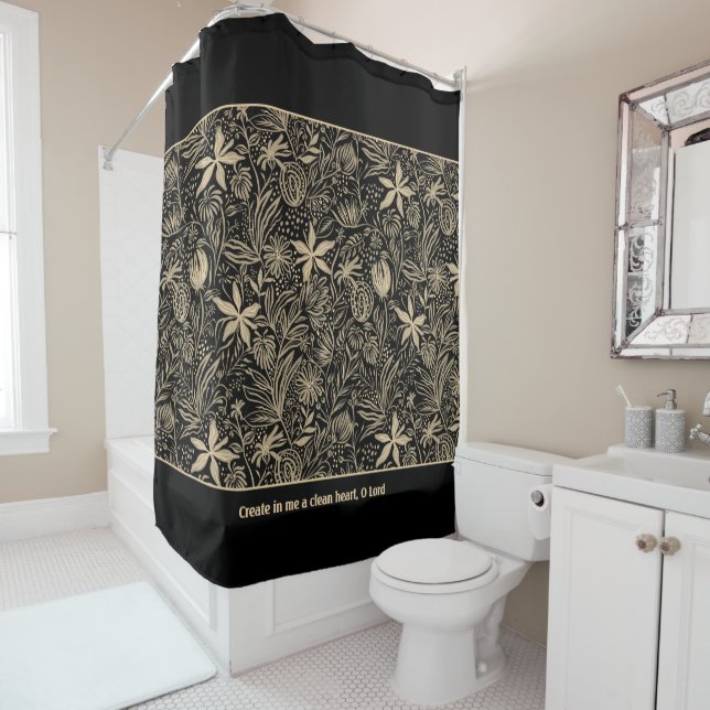 Cortina De Ducha Salmo 51 Personalizable Pale Gold Floral Negro (In situ)