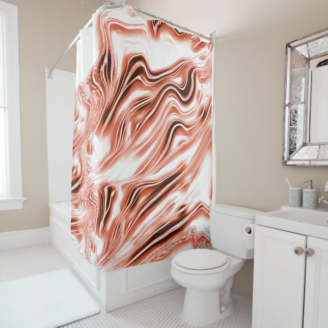 Cortina De Ducha Salmón brillante a rastros rojos largos y ondulado (In situ)