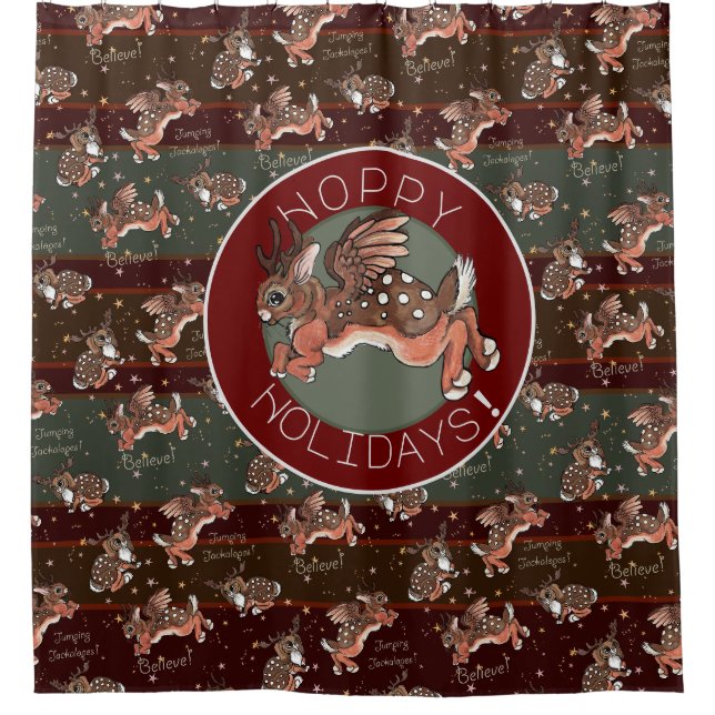 Cortina De Ducha Saltando Jackalope Felices Fiestas (Anverso)