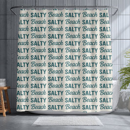 Cortina De Ducha Salty Beach Coastal Teal Graphic Print Ocean Decor