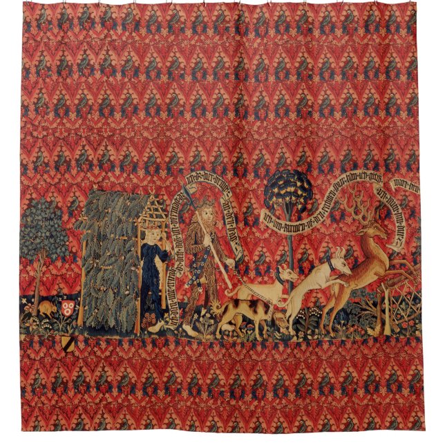 Cortina De Ducha SALVAJES EN DEER HUNT, Animales, Flora Roja (Anverso)