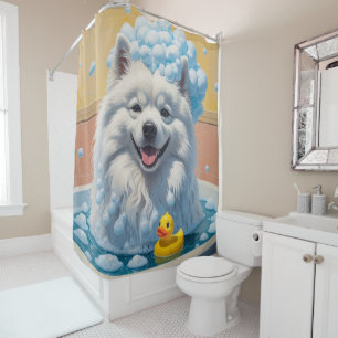 Cortina De Ducha Samoyedo Desordenado Dormilón Lindo Divertido