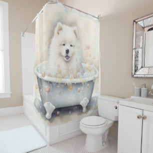 Cortina De Ducha Samoyin In Bathtub Watercolor Arte Perro