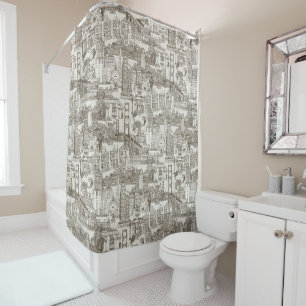 Cortina De Ducha San Francisco toile té marrón fuerte blanco