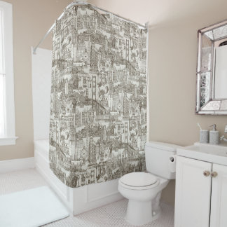 Cortina De Ducha San Francisco toile té marrón fuerte blanco
