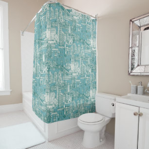 Cortina De Ducha San Francisco toile viridian azul turquesa