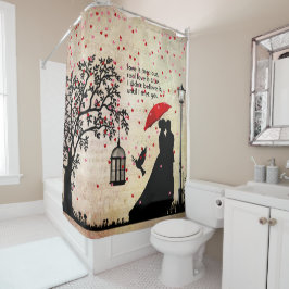 Cortina De Ducha San Valentín de poesía negra y beige de época