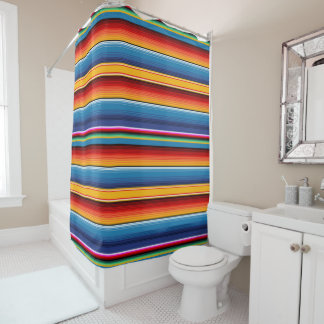 Cortina De Ducha Sarape rojo mexicano de oro azul