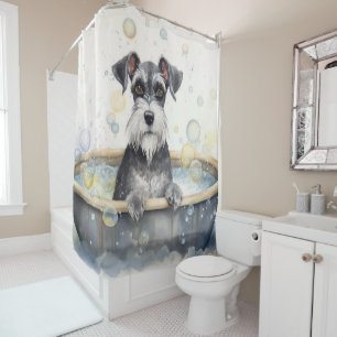 Cortina De Ducha Schnauzer In Bathtub WaterColor Dog Art