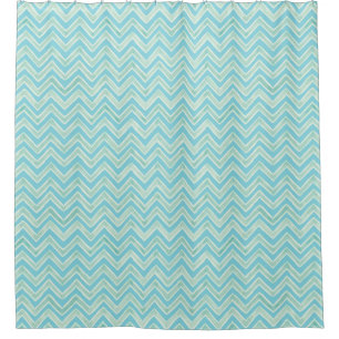 Cortina De Ducha Sea Blue Beach Watercolor Chevron Strin Pattern
