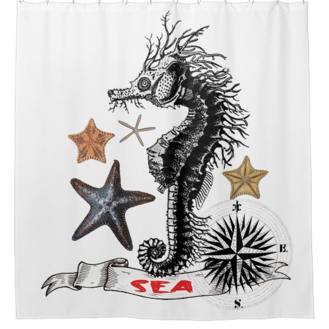 CORTINA DE DUCHA SEAHORSE CON STARFISH (Anverso)