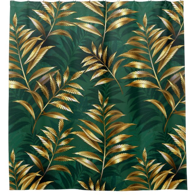 Cortina De Ducha Seamless pattern with golden ferns (Anverso)