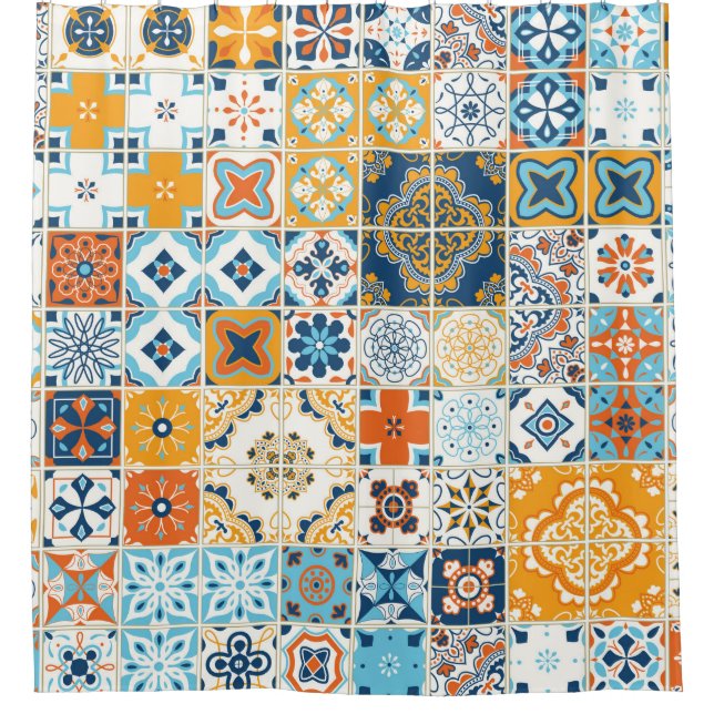 Cortina De Ducha Seamless pattern with with Portuguese tiles. illus (Anverso)