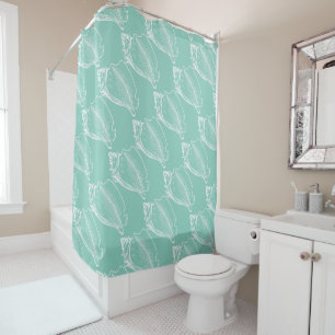 Cortina De Ducha Seashell náutico blanco en el verde de Seafoam