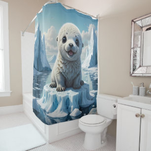 Cortina De Ducha Sello de bebé alegre en un baño Iceberg
