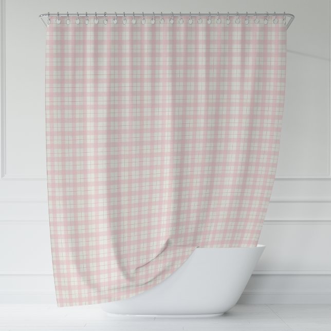 Cortina De Ducha Sencilla granja de yegua rosa (Simple Pink Plaid Farmhouse Shower Curtain)
