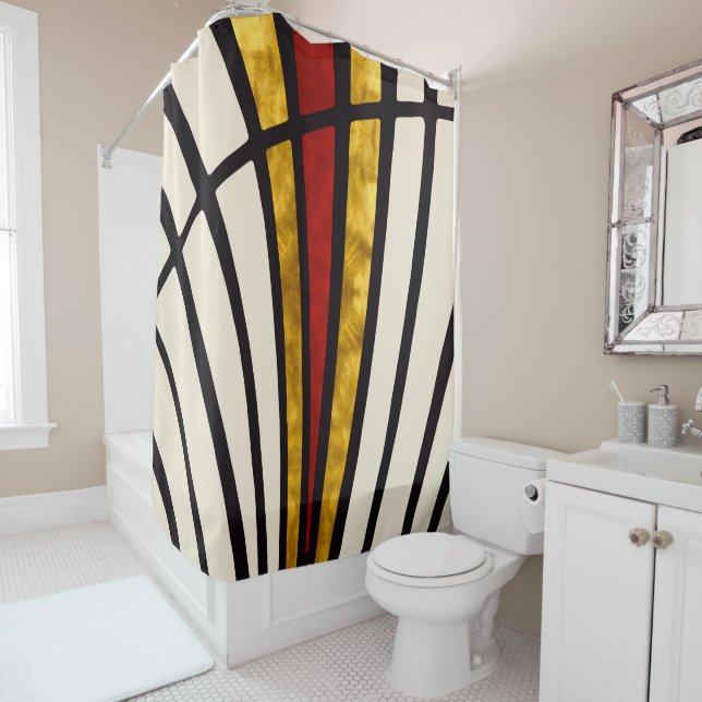 Cortina De Ducha Sencillo, moderno, con líneas, dorado, rojo, crema (In situ)