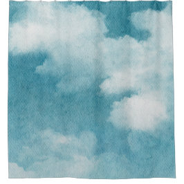 Cortina De Ducha Serene Horizon Dreams Watercolor Azul y Blanco