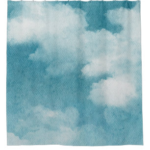 Cortina De Ducha Serene Horizon Dreams Watercolor Azul y Blanco