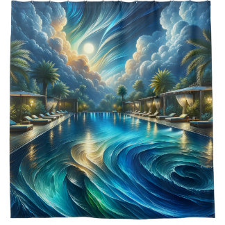 Cortina De Ducha "Serene Night Pool Scene - Vibrante Arte Al Aire L