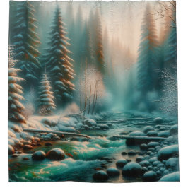 Cortina De Ducha "Serene Winter River Scene"