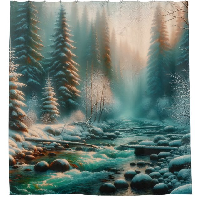 Cortina De Ducha "Serene Winter River Scene" (Anverso)