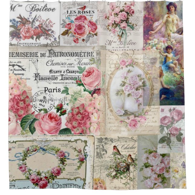 Cortina De Ducha Shabby chic collage,country victorian,decoupage, b (Anverso)