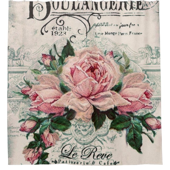 Cortina De Ducha shabby chic, desoupage, victoriano, moda francesa, (Anverso)