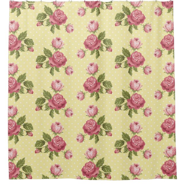 Cortina De Ducha Shabby Chic Pastel Amarillo, Azul o Rosa (Anverso)