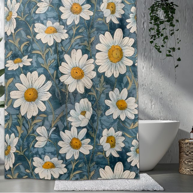 Cortina De Ducha Shasta Daisy Art Nouveau (Art Nouveau Shasta Daisy shower current inspired by the Arts and Crafts period and William Morris.)