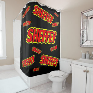 Cortina De Ducha Sheffey Red Comic Font