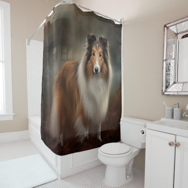 Cortina De Ducha Shetland Sheepdog Halloween Scary (In situ)