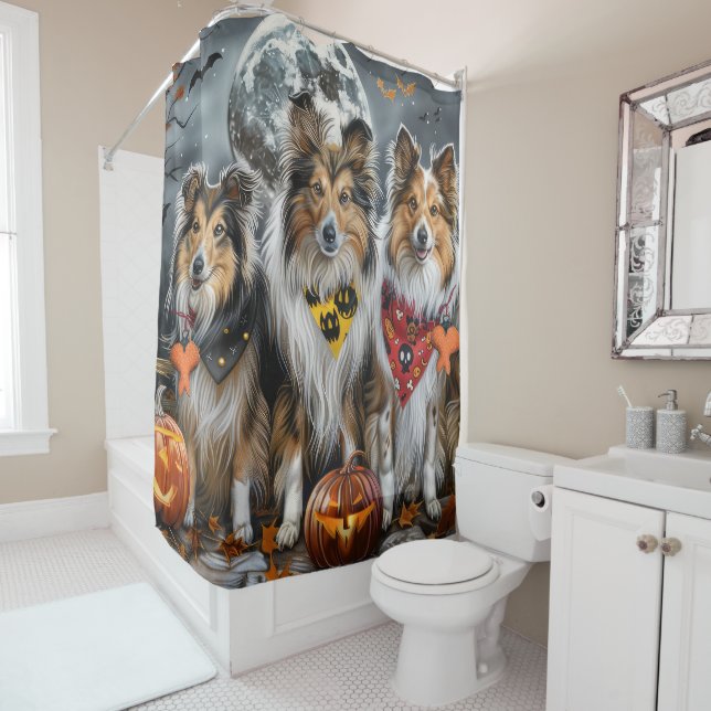 Cortina De Ducha Shetland Sheepdog Halloween Spooky (In situ)