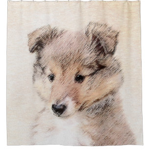 Cortina De Ducha Shetland Sheepdog Puppy Pintura Original Perro Art