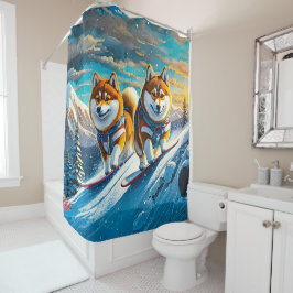 Cortina De Ducha Shiba Inu en Snowboards 02 Diseño: Rich AMeN Gill