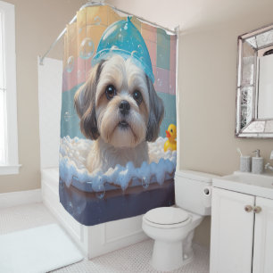 Cortina De Ducha Shih Tzu Desordenado Dormilón Lindo Divertido