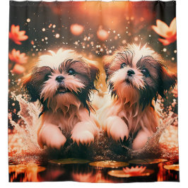 Cortina De Ducha "Shih Tzu Pond Play"