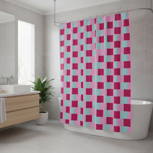 Cortina De Ducha Shower curtain, checkered, pink fuchsia (Subido por el creador)