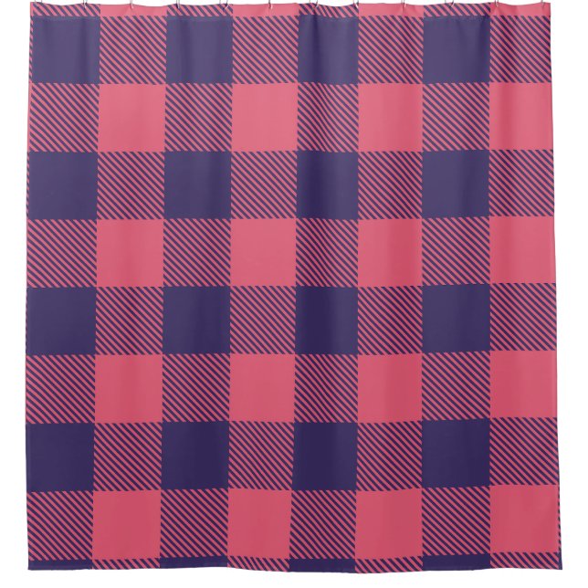 Cortina De Ducha Shower Curtain Hot Pink Magenta Indigo Plaid (Anverso)