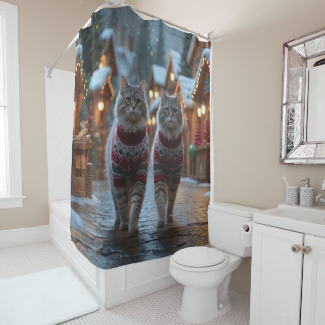 Cortina De Ducha Siberian Cats Christmas Snow Holiday  (In situ)